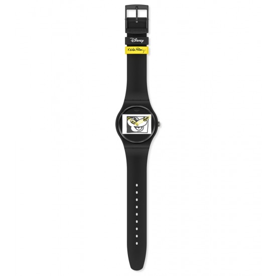 Ceas Swatch, Keith Haring Mickey Blanc Sur Noir SUOZ337