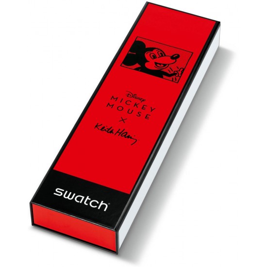 Ceas Swatch, Keith Haring Mickey Blanc Sur Noir SUOZ337