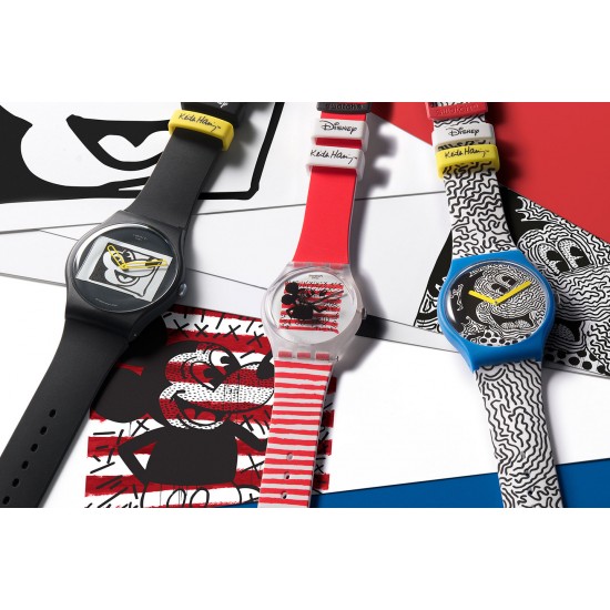 Ceas Swatch, Keith Haring Mickey Blanc Sur Noir SUOZ337 Ceas Swatch, Keith Haring Mickey Blanc Sur Noir SUOZ337