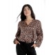 Bluza Dama cu Decolteu in V, Satin Leopard