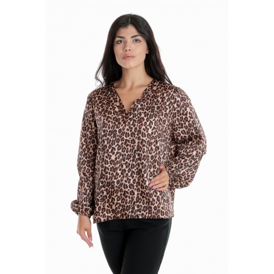 Bluza Dama cu Decolteu in V, Satin Leopard