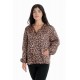 Bluza Dama cu Decolteu in V, Satin Leopard