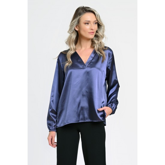 Bluza Dama cu Funda Ampla, Indigo Satin