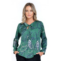Bluza Dama cu Funda Subtire, Satin Verde cu Imprimeu Paisley