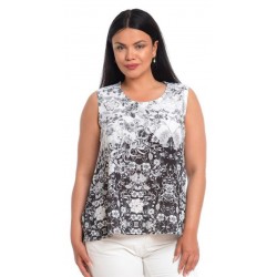 Bluza Dama fara Maneci Alb Negru cu Imprimeu Floral