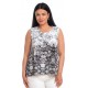 Bluza Dama fara Maneci Alb Negru cu Imprimeu Floral