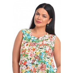 Bluza Dama fara Maneci cu Imprimeu Floral Albastru/ Portocaliu