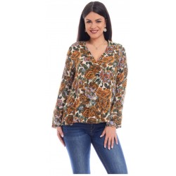 Bluza Dama Pliu cu Imprimeu Floral Maro