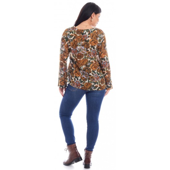 Bluza Dama Pliu cu Imprimeu Floral Maro