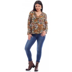 Bluza Dama Pliu cu Imprimeu Floral Maro