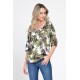 Bluza IE Dama cu Maneca 3 sferturi, model Floral, alb cu verde