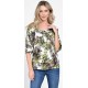 Bluza IE Dama cu Maneca 3 sferturi, model Floral, alb cu verde