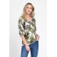 Bluza IE Dama cu Maneca 3 sferturi, model Floral, alb cu verde