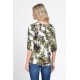 Bluza IE Dama cu Maneca 3 sferturi, model Floral, alb cu verde