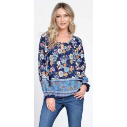 Bluza IE Dama cu Maneca lunga, Bleumarin cu Imprimeu Combinat