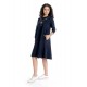 Rochie Dama Midi, Bleumarin cu maneci 3 sferturi si Pictura Manuala