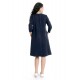 Rochie Dama Midi, Bleumarin cu maneci 3 sferturi si Pictura Manuala