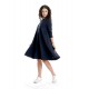 Rochie Dama Midi, Bleumarin cu maneci 3 sferturi si Pictura Manuala