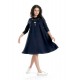 Rochie Dama Midi, Bleumarin cu maneci 3 sferturi si Pictura Manuala