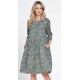 Rochie Dama Midi cu Buzunare, Verde cu Maneci 3 Sferturi si Microimprimeu Floral