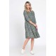 Rochie Dama Midi cu Buzunare, Verde cu Maneci 3 Sferturi si Microimprimeu Floral