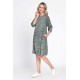 Rochie Dama Midi cu Buzunare, Verde cu Maneci 3 Sferturi si Microimprimeu Floral