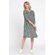 Rochie Dama Midi cu Buzunare, Verde cu Maneci 3 Sferturi si Microimprimeu Floral