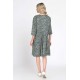 Rochie Dama Midi cu Buzunare, Verde cu Maneci 3 Sferturi si Microimprimeu Floral