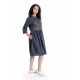 Rochie Dama Midi UNI, Pictata manual cu Maci, Gri antracit cu Maneci 3 Sferturi