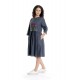 Rochie Dama Midi UNI, Pictata manual cu Maci, Gri antracit cu Maneci 3 Sferturi