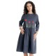 Rochie Dama Midi UNI, Pictata manual cu Maci, Gri antracit cu Maneci 3 Sferturi