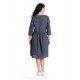 Rochie Dama Midi UNI, Pictata manual cu Maci, Gri antracit cu Maneci 3 Sferturi