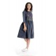 Rochie Dama Midi UNI, Pictata manual cu Maci, Gri antracit cu Maneci 3 Sferturi