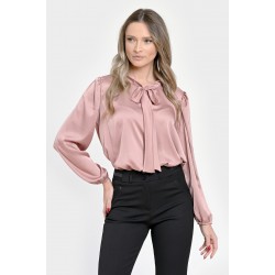 Bluza Dama din Satin, Eleganta cu Funda, Roz V301