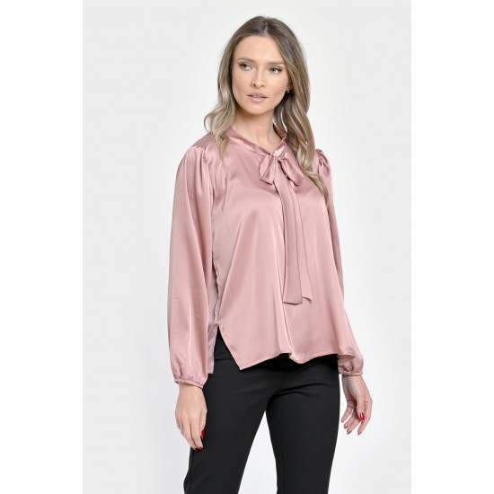 Bluza Dama din Satin, Eleganta cu Funda, Roz V301