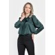 Bluza Dama din Satin, Verde inchis, Eleganta cu Funda V303