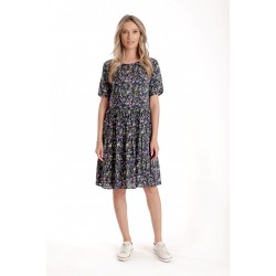 Rochie cu Volane Dama V277, Bleumarin Imprimeu Floral Lila