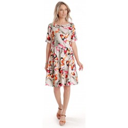 Rochie cu Volane Dama V278, Crem cu Imprimeu Floral