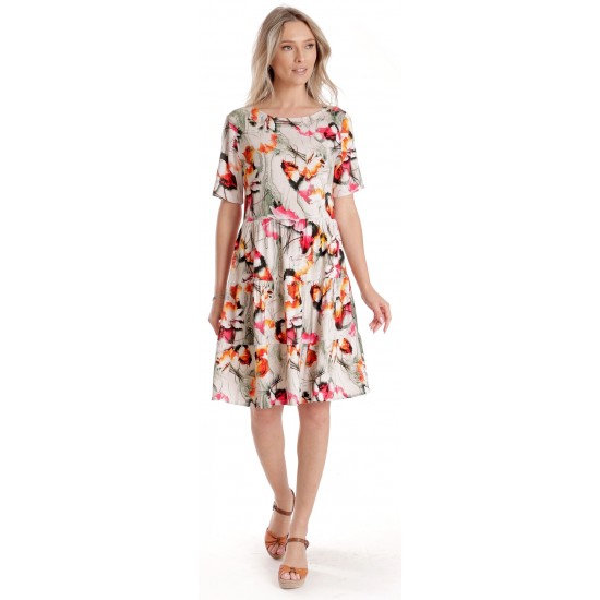 Rochie cu Volane Dama V278, Crem cu Imprimeu Floral