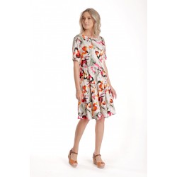 Rochie cu Volane Dama V278, Crem cu Imprimeu Floral