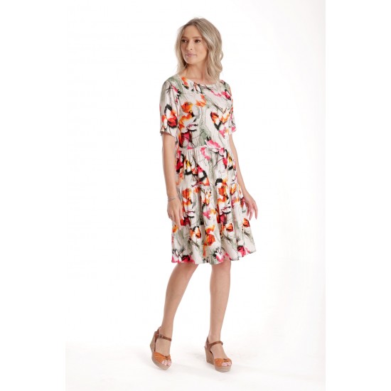 Rochie cu Volane Dama V278, Crem cu Imprimeu Floral