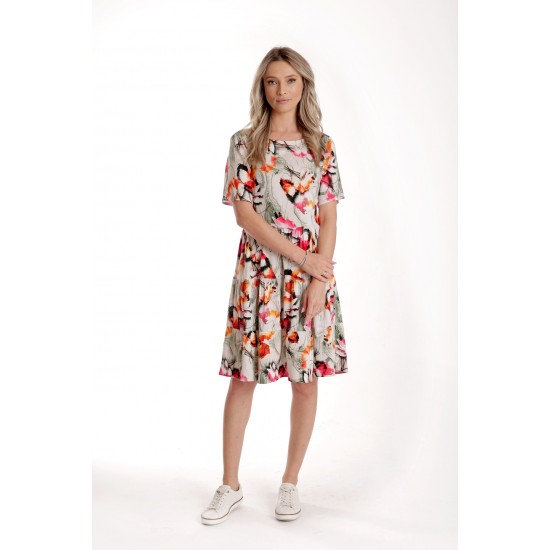 Rochie cu Volane Dama V278, Crem cu Imprimeu Floral
