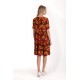 Rochie cu Volane Dama V279, Rosu cu imprimeu multicolor