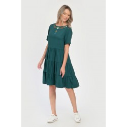 Rochie cu Volane Dama V291, Verde cu imprimeu floral