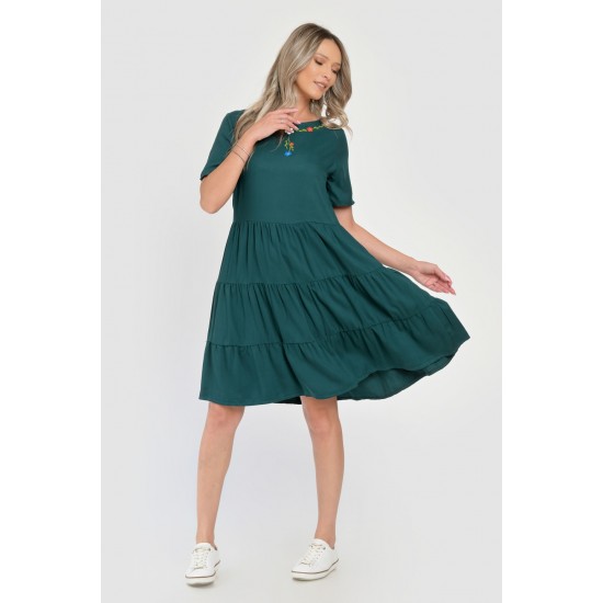 Rochie cu Volane Dama V291, Verde cu imprimeu floral