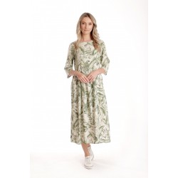 Rochie Lunga Dama V271, crem cu imprimeu floral verde