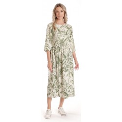 Rochie Lunga Dama V271, crem cu imprimeu floral verde