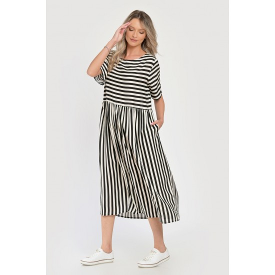 Rochie Lunga Dama V285, cu Dungi Suprapuse