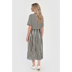 Rochie Lunga Dama V285, cu Dungi Suprapuse