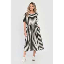 Rochie Lunga Dama V285, cu Dungi Suprapuse